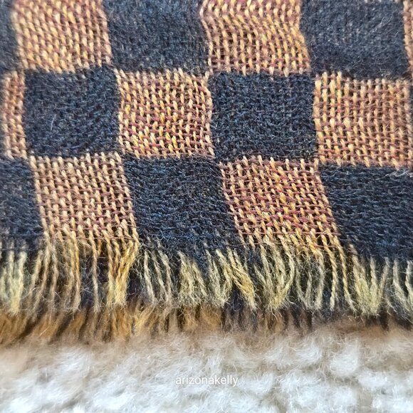 Wool Scarf Geometric Design Woven Brown & Black - Picture 3 of 7